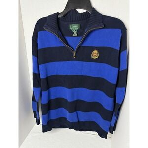 Lauren‎ Ralph Lauren Striped 1/4 Zip Pullover Sweater Blue Black Crest Logo Med